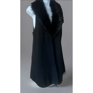 Talbots Open Front Knit Vest Cardigan Women's 2X Faux Fur Collar Longline Preppy